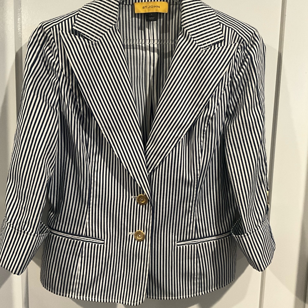 St. John Navy And White Striped Blazer
